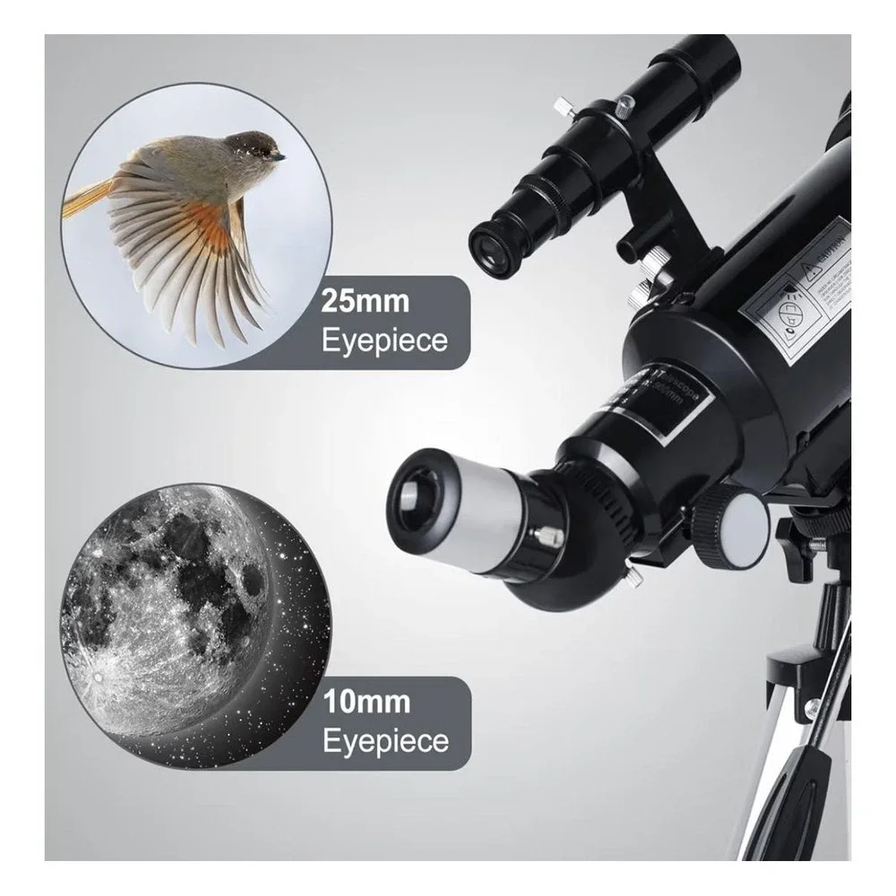HEXEUM 70mm Astronomical Telescope Refractor Altazimuth Tripod Phone Mount
